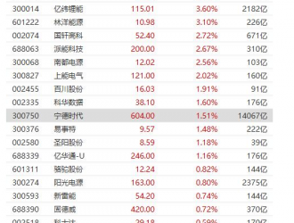 储能板块高开 宁德时代股价首次突破600元