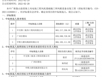 中交三航局拟中标海上风电项目